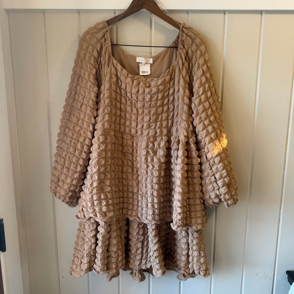 NWT Women’s Simply Southern Textured Tan Dress, Size Large